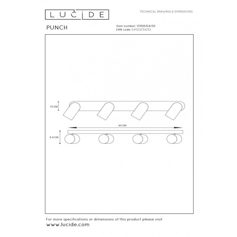 Lucide Reflektor sufitowy PUNCH 13958/04/30 czarny