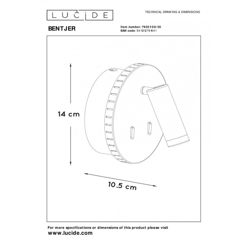 Lucide Kinkiet BENTJER 79201/09/30 czarny