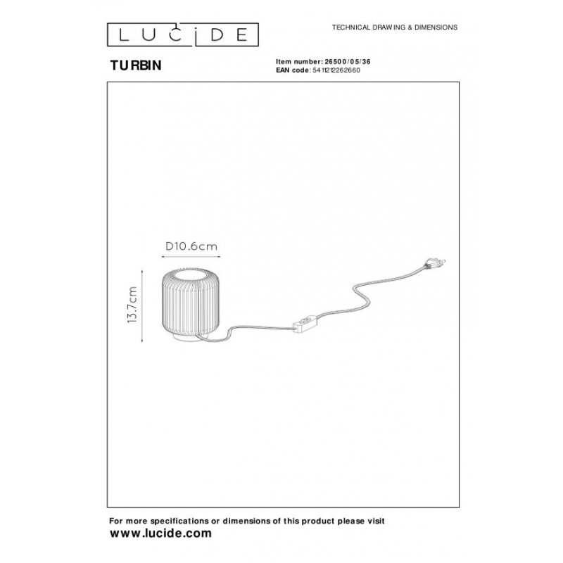 Lucide Lampa stołowa TURBIN 26500/05/36 szary i odcienie szarości