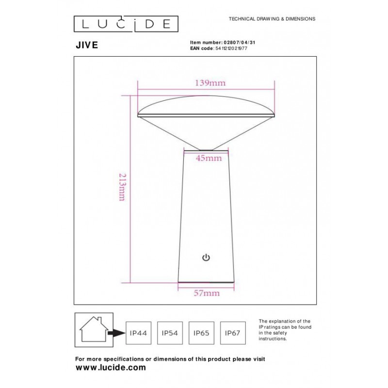 Lucide Lampa zewnętrzna przenośna JIVE 02807/04/31 biały, biały