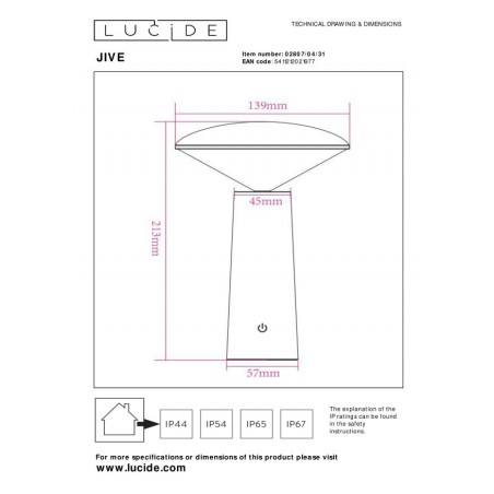 Lucide Lampa zewnętrzna przenośna JIVE 02807/04/31 biały, biały