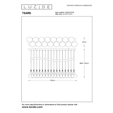 Lucide Lampa wisząca nowoczesna TEARS 70434/16/30 czarny