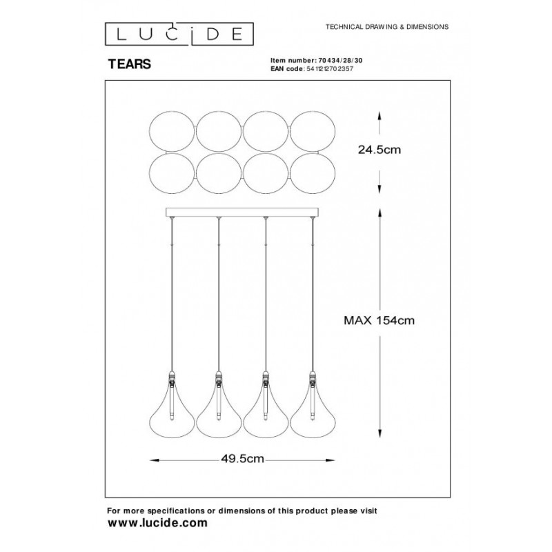 Lucide Lampa wisząca nowoczesna TEARS 70434/28/30 czarny