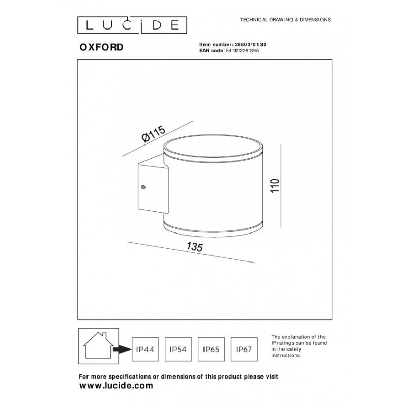 Lucide Lampa zewnętrzna ścienna OXFORD 28803/01/30 czarny
