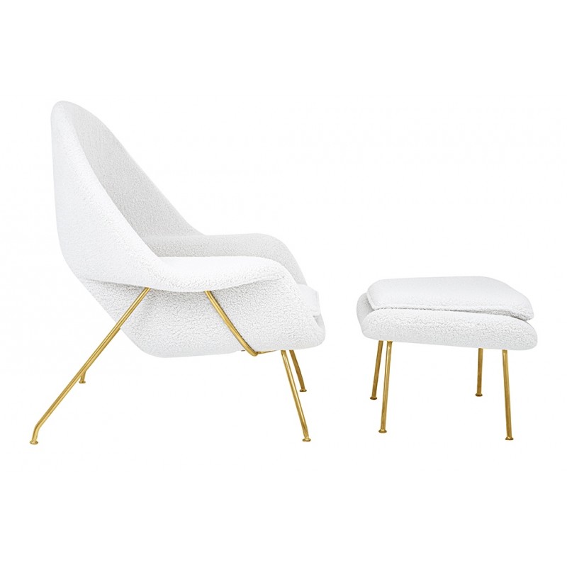 Fotel COZY TEDDY biały z podnóżkiem