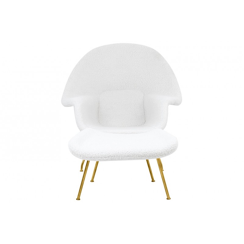 Fotel COZY TEDDY biały z podnóżkiem