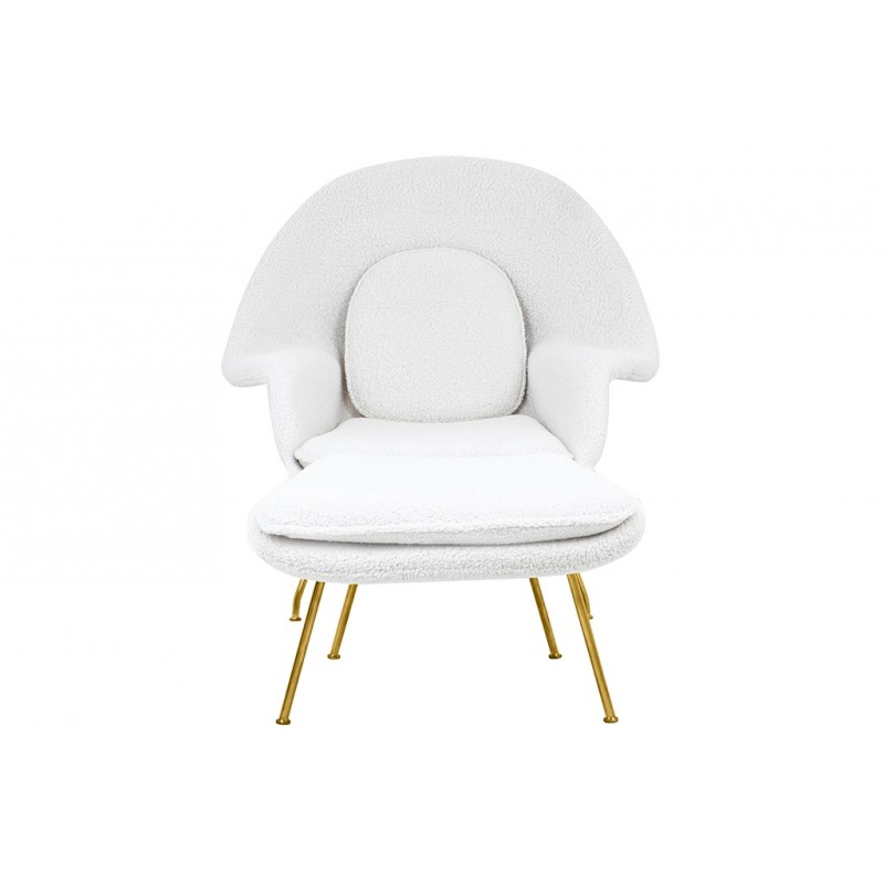 Fotel COZY TEDDY biały z podnóżkiem