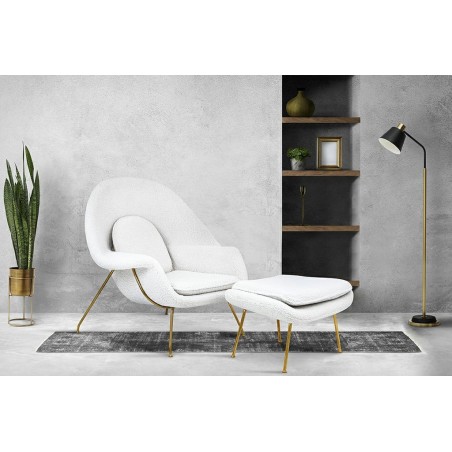 Fotel COZY TEDDY biały z podnóżkiem