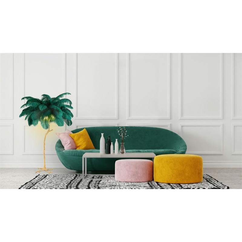 Lampa podłogowa TIFFANY 175 zielona   mosiądz / naturalne pióra