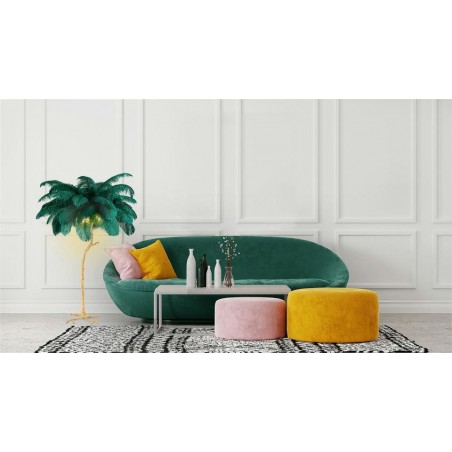 Lampa podłogowa TIFFANY 175 zielona   mosiądz / naturalne pióra