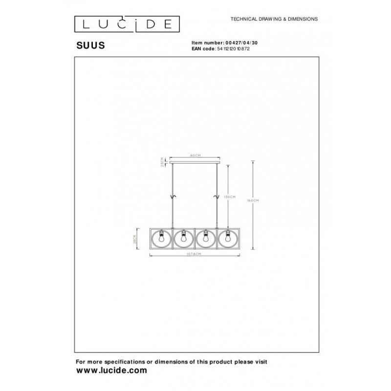 Lucide Lampa wisząca nowoczesna SUUS 00427/04/30 czarny