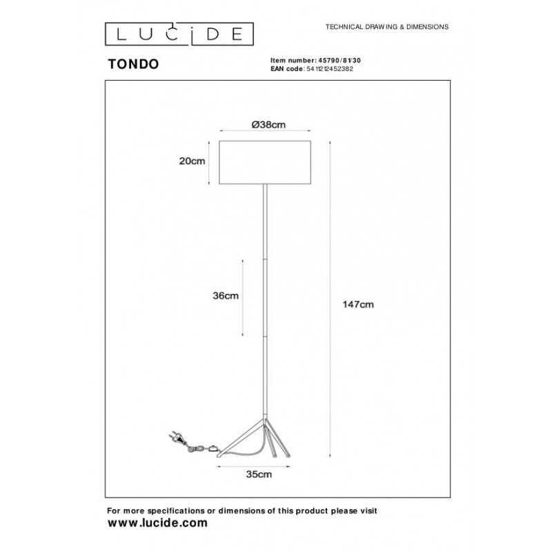 Lucide Lampa podłogowa TONDO 45790/81/30 czarny