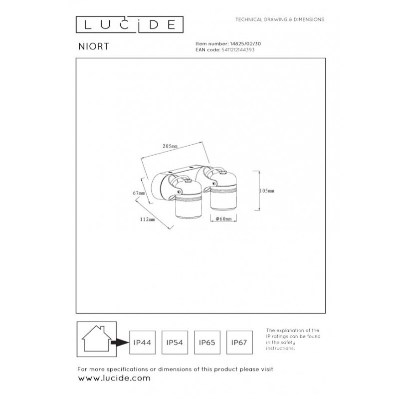 Lucide Lampa zewnętrzna ścienna NIORT 14825/02/30 czarny