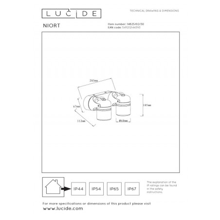 Lucide Lampa zewnętrzna ścienna NIORT 14825/02/30 czarny