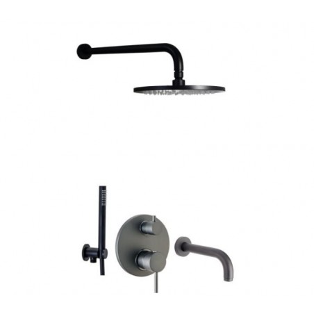 Paffoni Piper Zestaw wannowo-prysznicowy podtynkowy z wylewką czarny mat