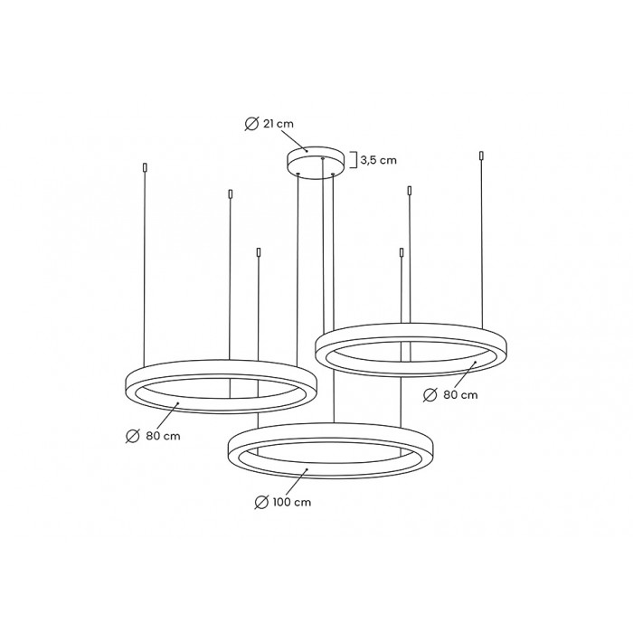 Lampa wisząca RING 80 + 80 + 100 złota na...