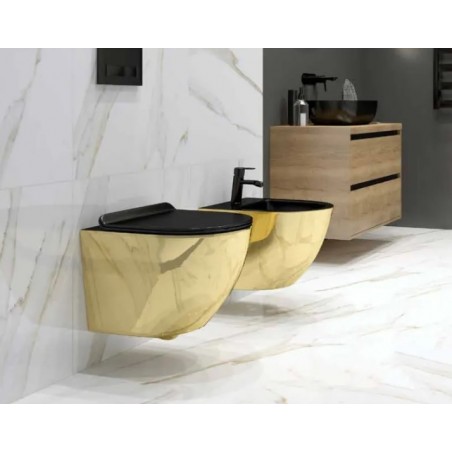 Lavita Sofi Slim Muszla Miska Wisząca WC złota / czarna (białe wnętrze) z deską w/o, bezrantowa