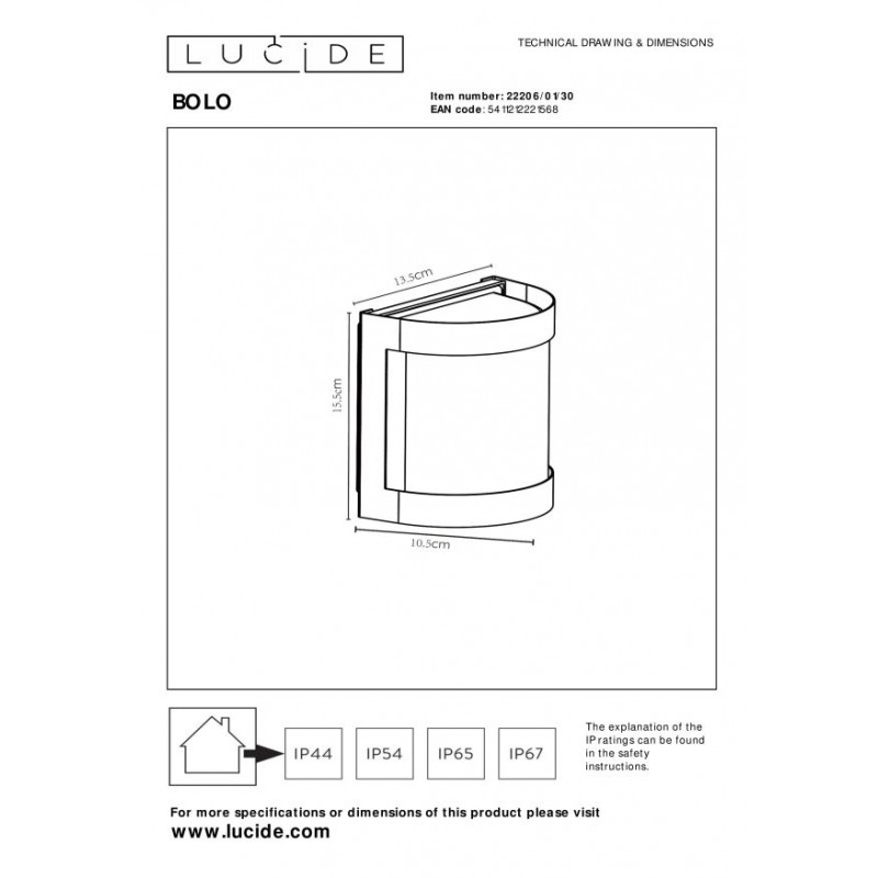 Lucide Lampa zewnętrzna ścienna BOLO 22206/01/30 czarny, czarny
