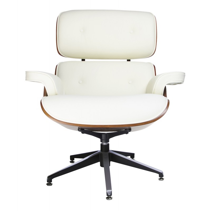 Fotel LOUNGE biały / orzech z podnóżkiem