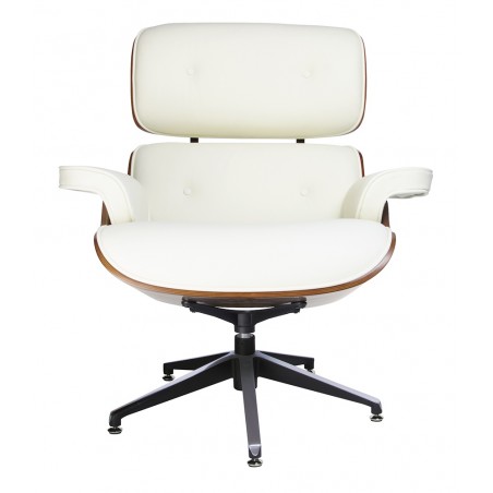 Fotel LOUNGE biały / orzech z podnóżkiem