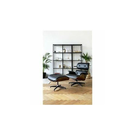 Fotel LOUNGE HM XL czarny / orzech z podnóżkiem