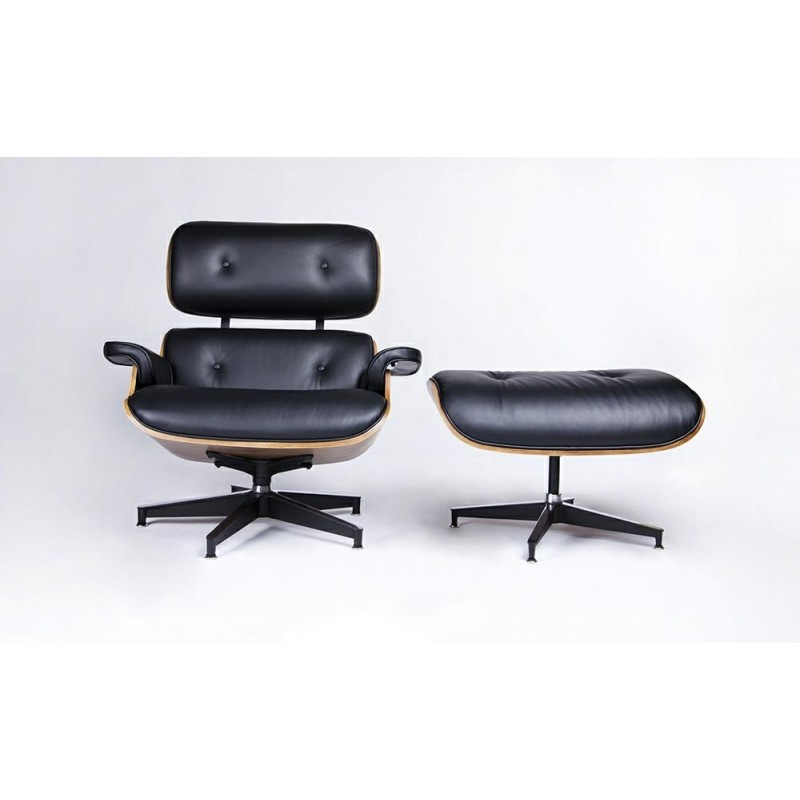 Fotel LOUNGE HM XL czarny / orzech z podnóżkiem