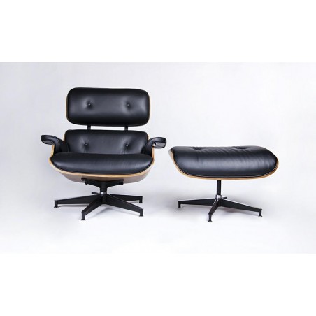 Fotel LOUNGE HM XL czarny / orzech z podnóżkiem