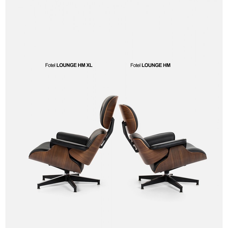 Fotel LOUNGE HM XL czarny / orzech z podnóżkiem