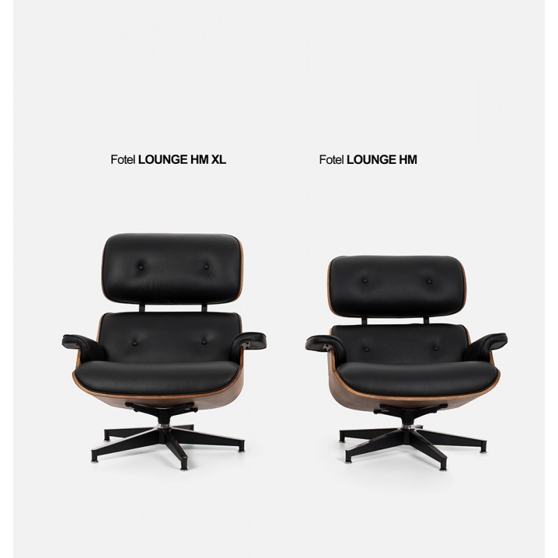 Fotel LOUNGE HM XL czarny / orzech z podnóżkiem