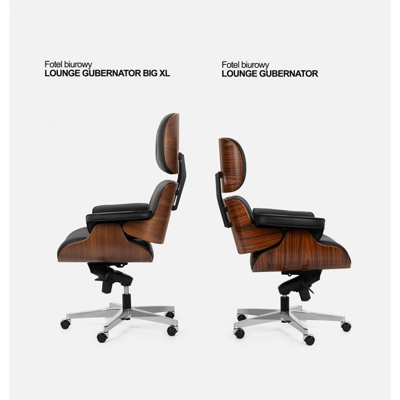 Fotel biurowy LOUNGE GUBERNATOR BIG XL czarny - sklejka orzech, skóra naturalna, stal polerowana