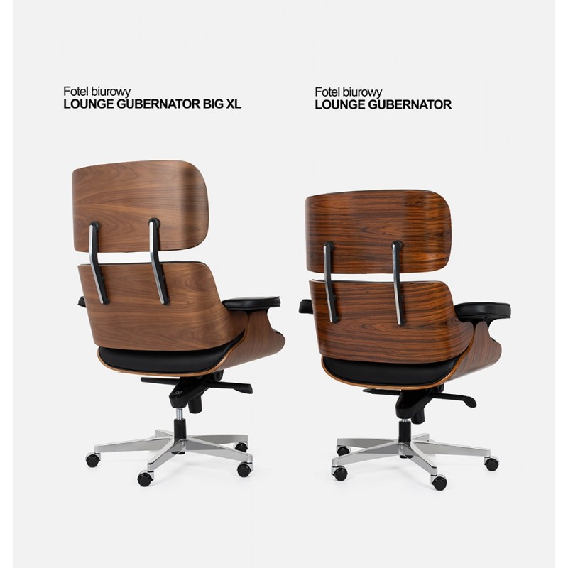Fotel biurowy LOUNGE GUBERNATOR BIG XL czarny - sklejka orzech, skóra naturalna, stal polerowana