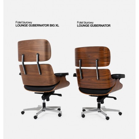 Fotel biurowy LOUNGE GUBERNATOR BIG XL czarny - sklejka orzech, skóra naturalna, stal polerowana