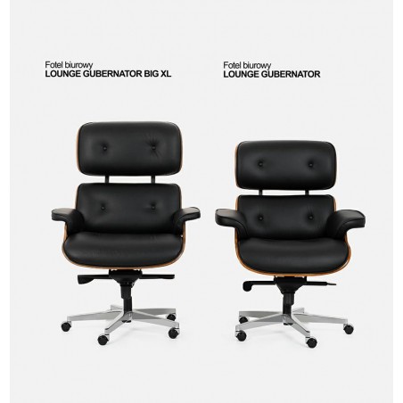 Fotel biurowy LOUNGE GUBERNATOR BIG XL czarny - sklejka orzech, skóra naturalna, stal polerowana