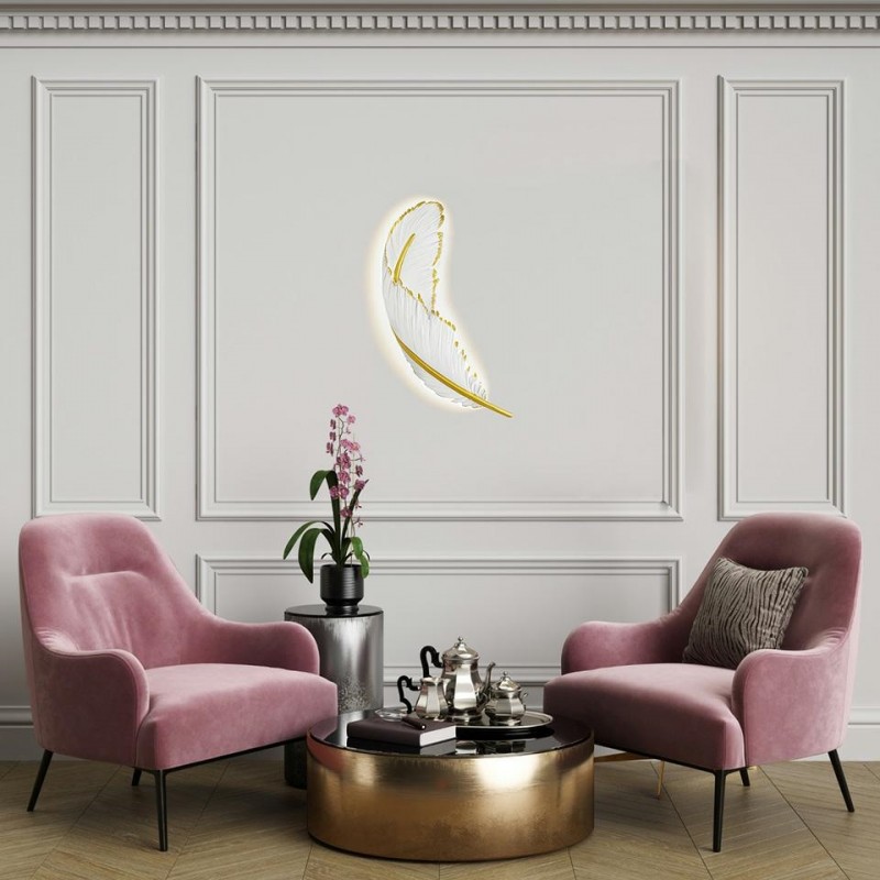 MOOSEE lampa ścienna PIÓRKO 65  biała / złota