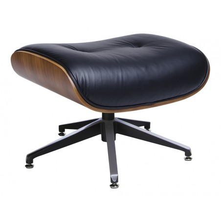 Fotel LOUNGE czarny / orzech z podnóżkiem