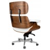 Fotel biurowy LOUNGE GUBERNATOR biały - sklejka orzech, skóra naturalna, stal polerowana