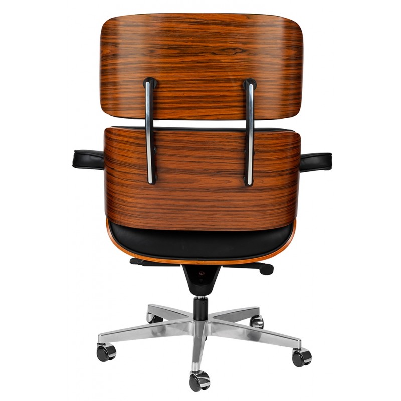 Fotel biurowy LOUNGE GUBERNATOR czarny - sklejka różana, skóra naturalna, stal polerowana