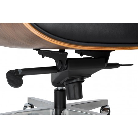 Fotel biurowy LOUNGE GUBERNATOR czarny - sklejka orzech, skóra naturalna, stal polerowana