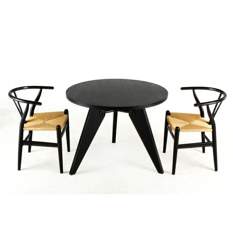 Krzesło WISHBONE czarne - drewno bukowe, naturalne włókno