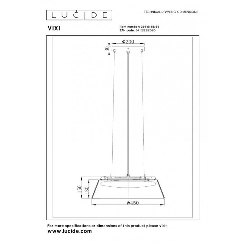 Lucide Lampa wisząca LED nowoczesna VIXI 25415/45/65 szary i odcienie szarości, czarny