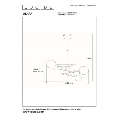 Lucide Lampa wisząca LED nowoczesna ALARA 46417/06/30 czarny