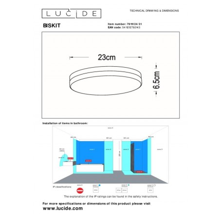 Lucide Lampa łazienkowa sufitowa BISKIT 79111/24/31 biały
