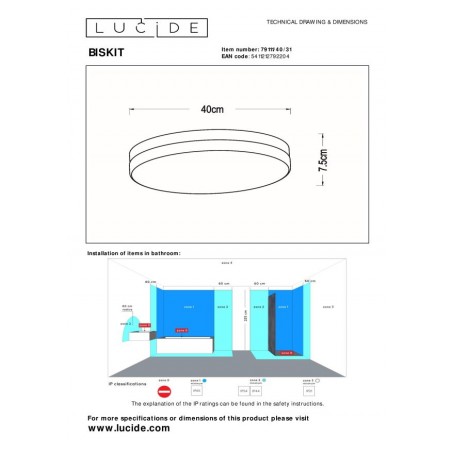 Lucide Lampa łazienkowa sufitowa BISKIT 79111/40/31 biały