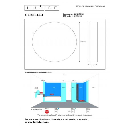 Lucide Lampa łazienkowa sufitowa CERES-LED 28112/30/31 biały