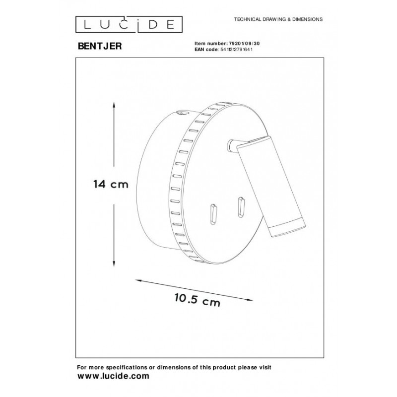 Lucide Kinkiet BENTJER 79201/09/30 czarny