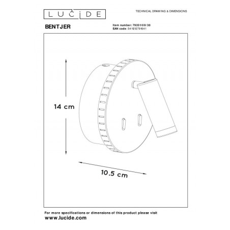 Lucide Kinkiet BENTJER 79201/09/30 czarny