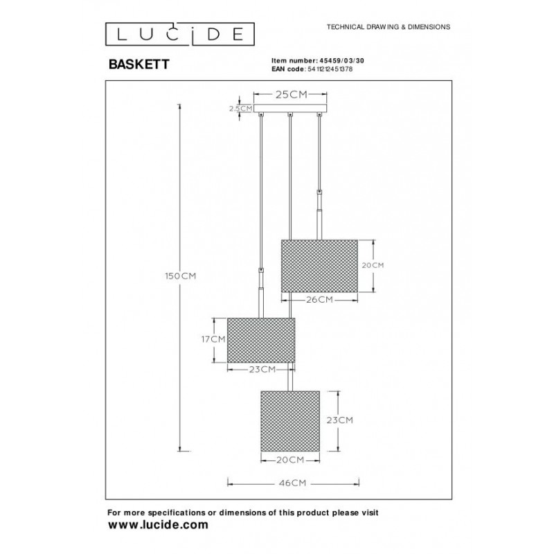 Lucide Lampa wisząca nowoczesna BASKETT 45459/03/30 czarny, drewno jasne i ciemne