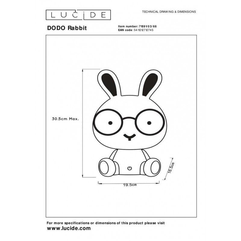 Lucide Lampa stołowa DODO Rabbit 71591/03/66 różowy