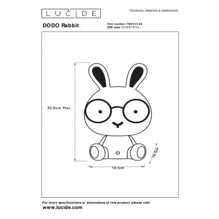 Lucide Lampa stołowa DODO Rabbit 71591/03/66 różowy