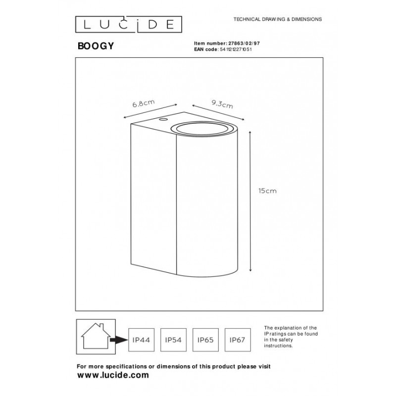 Lucide Lampa zewnętrzna ścienna BOOGY 27863/02/97 brązowy i odcienie brązu